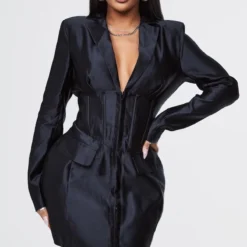 Shape Robe Blazer Satinée Noire Détail Corset
