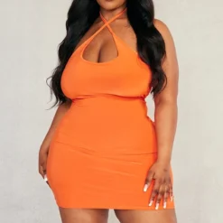 Plus Robe Très Moulante Orange Croisée Devant