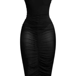 Shape Robe Mi-longue En Mesh Noir Froncée à Manches Courtes Et Col Montant -Promos Jupe Éthérée Boutique 878ce2730c6a2f6e5e69f0daa1cdd208ab1653bf cnb7864 5