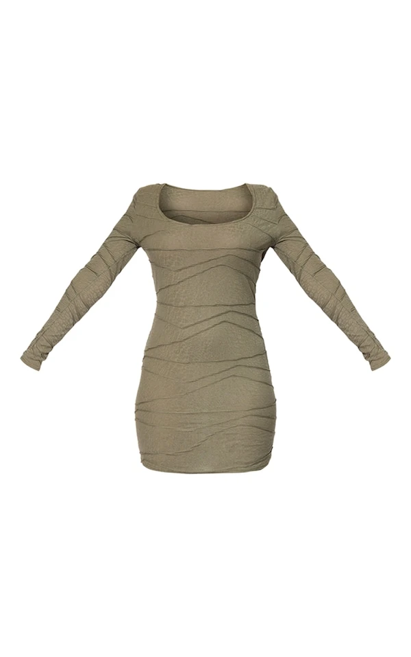 Petite Robe Moulante Texturée Kaki à Manches Longues Et Col Rond 5 Petite Robe Moulante Texturée Kaki à Manches Longues Et Col Rond – Image 5