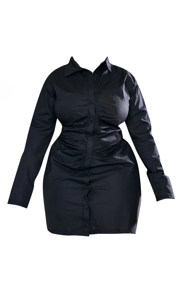 Zero Plus Robe Chemise Froncée En Popeline Noire 5 Zero Plus Robe Chemise Froncée En Popeline Noire – Image 5