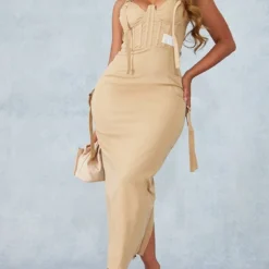 PRETTYLITTLETHING Shape Robe Cargo Mi-longue Gris Pierre Détail Corset