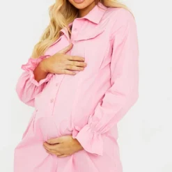 Maternité Robe De Grossesse Chemise Style Utilitaire Rose