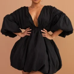Plus Robe Noire Bouffante à Manches Ballon -Promos Jupe Éthérée Boutique 89467290388daebceacaa85a585619d804537384 CMY9439 4