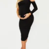 Maternité Robe De Grossesse Mi-longue Noire à Manche Unique