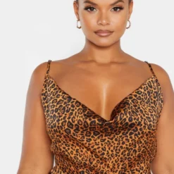 Plus Robe Mi-longue Satinée Imprimé Léopard à Col Bénitier Et Bretelles -Promos Jupe Éthérée Boutique 8c8c7a19940d7dd6eed0c422042f879e73d16ca9 CME0934 5