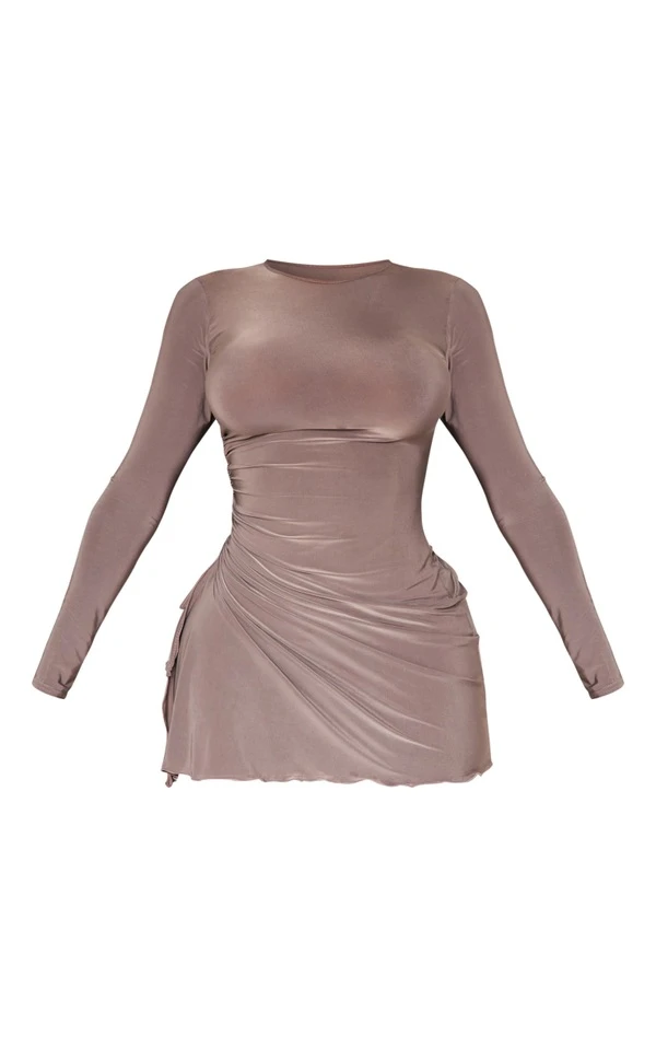 Logic Shape Robe Très Moulante Taupe à Manches Longues Et Côtés Froncés 5 Logic Shape Robe Très Moulante Taupe à Manches Longues Et Côtés Froncés – Image 5