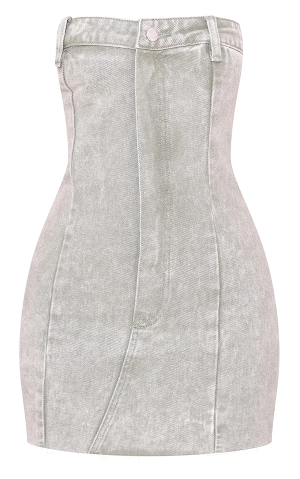 Petite Mini Robe Bustier En Jean Vert Délavé 5 Petite Mini Robe Bustier En Jean Vert Délavé – Image 5