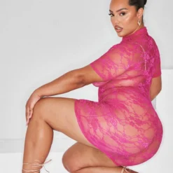 Plus Robe Moulante Rose En Dentelle Fleurie à Col Montant -Promos Jupe Éthérée Boutique 8d6a05fad77974148b526b6e113bf4c5626226d0 cne6572 2