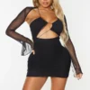 Shape Robe Moulante En Mesh Noir Superposé à Lacets