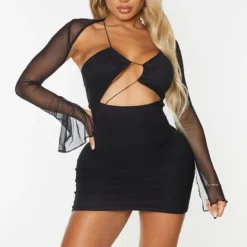Shape Robe Moulante En Mesh Noir Superposé à Lacets