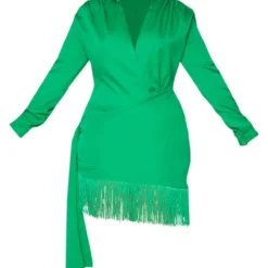 Plus Robe Moulante Vert Vif Effet Drapé à Manches Longues Et Franges -Promos Jupe Éthérée Boutique 900b8770059a9ff130bb324cac93095a90d84437 cmv6441 6