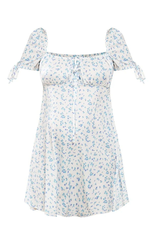 Maternité Robe De Grossesse Courte Bleue à Manches Courtes Et Petites Fleurs 5 Maternité Robe De Grossesse Courte Bleue à Manches Courtes Et Petites Fleurs – Image 5