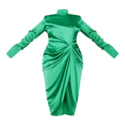 Plus Robe Mi-longue Satinée Drapée Verte à Col Montant -Promos Jupe Éthérée Boutique 9074c6dd2cb49f6fd2a5ab0d1c04caf9aae0d112 cne0809 5