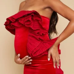Maternité Robe Moulante De Grossesse Rouge à Bustier Volanté -Promos Jupe Éthérée Boutique 90b7b6333de375c4ff7a94e8d3ed82febc4e7c3b cna9471 4