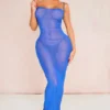 Shape Robe Longue Texturée En Mesh Transparent Bleu