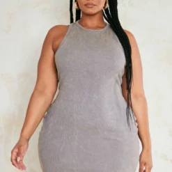 Plus Robe Moulante Côtelée Gris Délavé à Col Nageur -Promos Jupe Éthérée Boutique 91abf21a2da8c9511cb814642ecd41cb5f3dbde5 cne4095 3