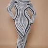 Plus Robe Longue En Maille Tricot Rayée Noir Et Blanc