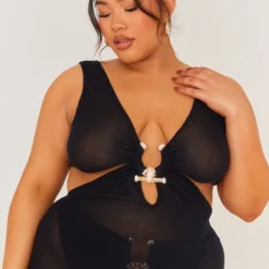 Plus Robe De Plage Longue Découpée Noire à Empiècement Martelé -Promos Jupe Éthérée Boutique 9231f51ccaceb577dd1b96717b9fb0b26ce2135a cne4126 4