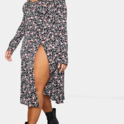 Plus Robe Mi-longue Noire Imprimé Fleuri à Bonnets Et Fente -Promos Jupe Éthérée Boutique 93d2ca21119f28f7d07f1472fb9433b7d15aaada cmn9539 3