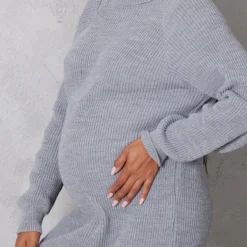 Maternité Robe Pull De Grossesse Gris Chiné Oversize à Col Montant -Promos Jupe Éthérée Boutique 93f52f15aab7c3bbb0f3f7b5211222921a69430a cna9481 4