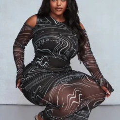 Plus Robe Longue En Mesh Imprimé Noir à épaules Dénudées -Promos Jupe Éthérée Boutique 94cc3651897237232390ca8508d0457d53a37238 cnc0703 3