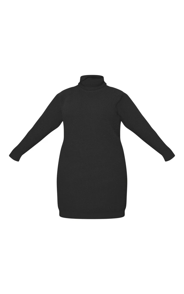 Plus Robe Pull En Maille Tricot Douce Noire à Col Montant 5 Plus Robe Pull En Maille Tricot Douce Noire à Col Montant – Image 5