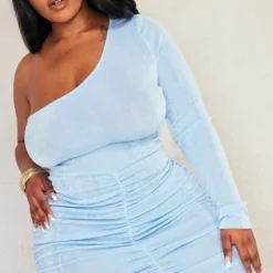 Plus Robe Moulante Asymétrique En Acétate Bleu Clair -Promos Jupe Éthérée Boutique 9657292b14adc1989bc288542a933b046d8682f7 cnd2481 4