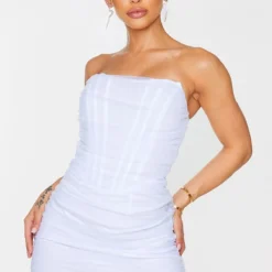 Shape Robe Moulante En Mesh Blanc à Détail Corset Et Fronces