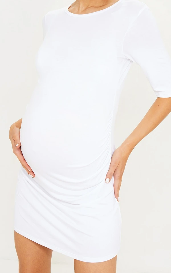 Maternité Robe De Grossesse Tee-shirt Basique Blanche à Manches Courtes 4 Maternité Robe De Grossesse Tee-shirt Basique Blanche à Manches Courtes – Image 4