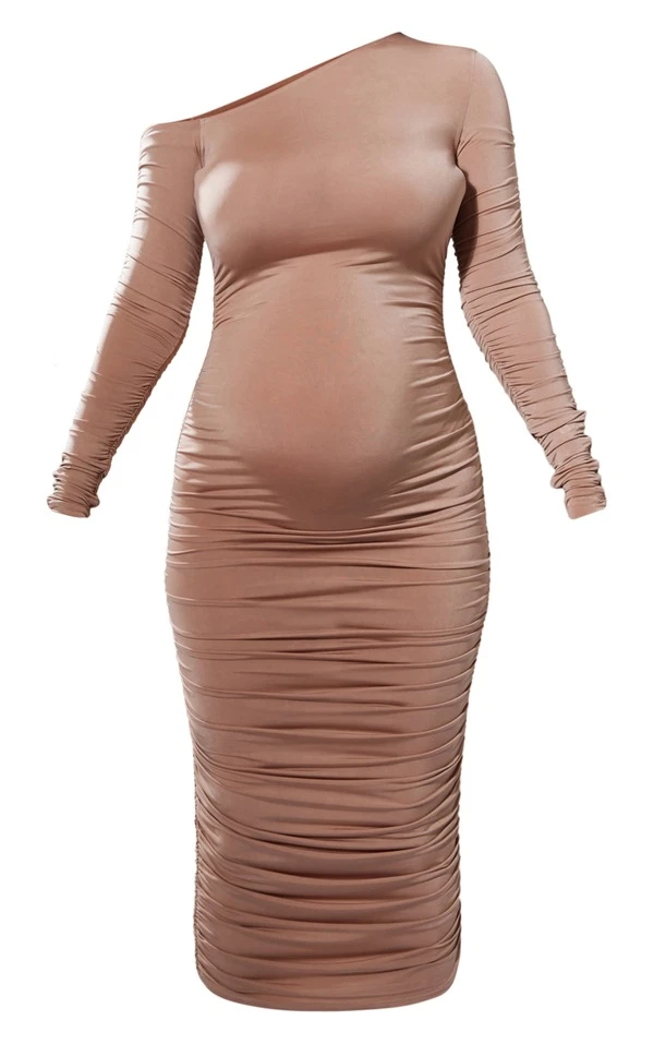 Maternité Robe De Grossesse Asymétrique Longue Gris Pierre à Fronces 5 Maternité Robe De Grossesse Asymétrique Longue Gris Pierre à Fronces – Image 5