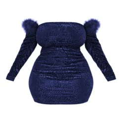 Plus Robe Bustier Bleu Marine Dévorée à épaules Dénudées Et Bordure En Fausses Plumes -Promos Jupe Éthérée Boutique 9abef52cf7d7c16acacb5824ab3d2254e8013563 cna8343 5