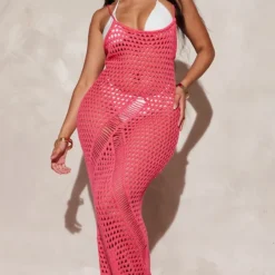 Shape Robe Longue En Maille Corchet Rose Vif à Bretelles