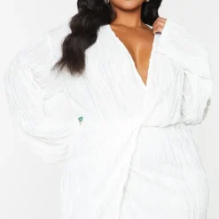 Plus Robe Texturée Blanche à Devant Portefeuille