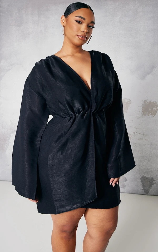 Plus Robe Droite Cache-coeur Noire Pailletée Torsadée Devant 3 Plus Robe Droite Cache-coeur Noire Pailletée Torsadée Devant – Image 3