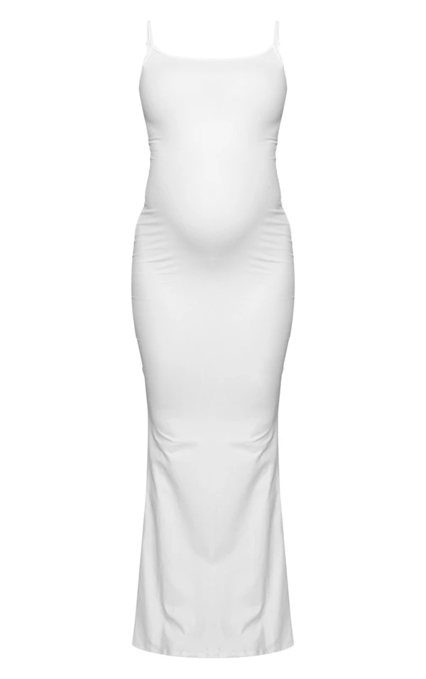 Maternité Robe De Grossesse Mi-longue Douce Blanche Sculpt à Bretelles 5 Maternité Robe De Grossesse Mi-longue Douce Blanche Sculpt à Bretelles – Image 5