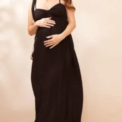 Maternité Robe De Grossesse Longue Noire En étamine à Bretelles Et Détail Bonnets -Promos Jupe Éthérée Boutique 9fa4b71e2a42e452602e2bd364f5620b020533d1 cne2282 3