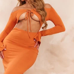 Shape Robe Moulante Longue Orange à Découpes Et Manches Longues -Promos Jupe Éthérée Boutique a0222bfd856b1bd277fe215f5732924cea66488e cne9274 4