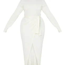 Zero Plus Robe Mi-longue Portefeuille Très Côtelée Crème à Taille Nouée -Promos Jupe Éthérée Boutique a0e25525b1deace93284af3d40ceae560bd3e89c cmh1740 3