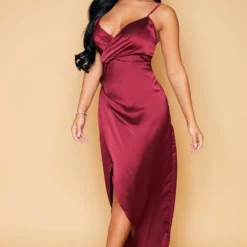 Petite - Robe Longue Satinée Bordeaux Détail Portefeuille -Promos Jupe Éthérée Boutique a12c3aa811e316bc6f2ce27094ba9996628fa35b cly2944 4