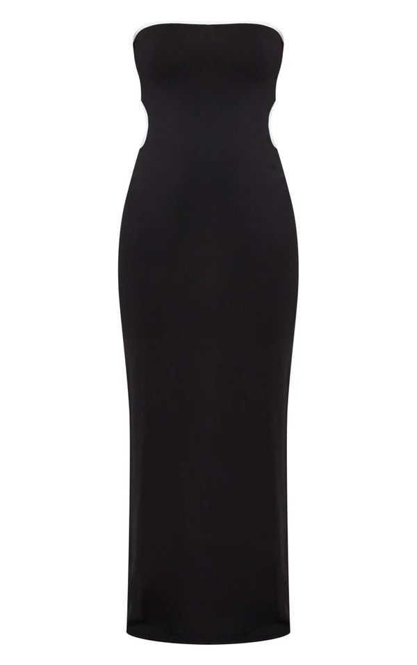 Maternité Robe De Grossesse Longue Noire à Découpes Contrastantes 5 Maternité Robe De Grossesse Longue Noire à Découpes Contrastantes – Image 5