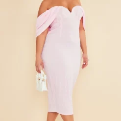 Plus Robe Mi-longue Texturée Rose Tendre à Col Bardot -Promos Jupe Éthérée Boutique a33f0a4a313e94e7f612d37e4d4bf4e99fbd408a cnd2790 3