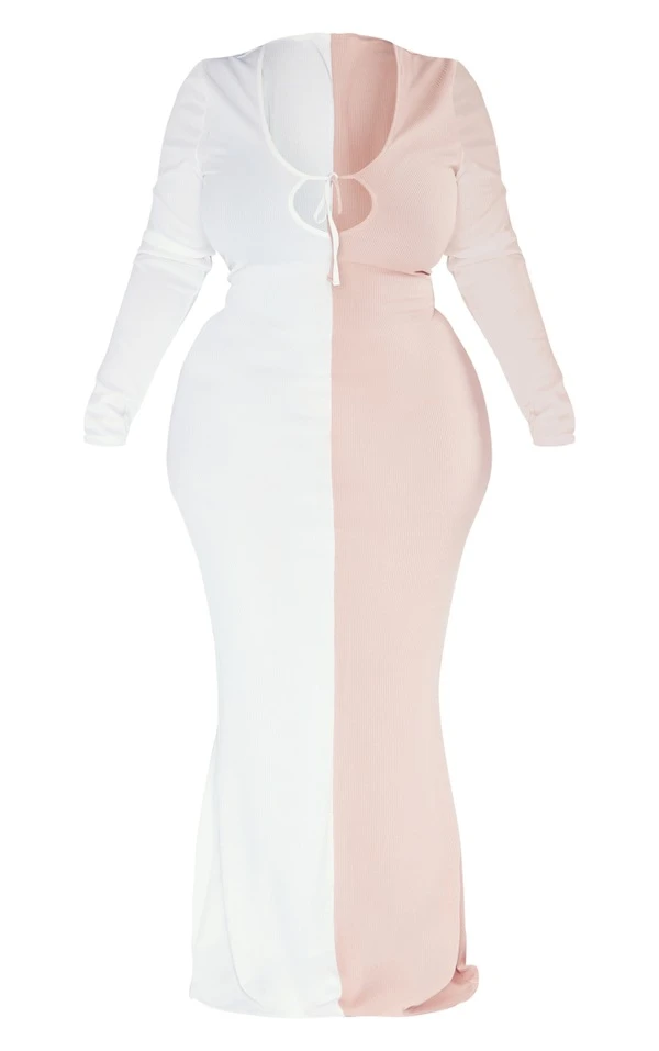 Plus Robe Longue Blanche à Deux Tons 5 Plus Robe Longue Blanche à Deux Tons – Image 5