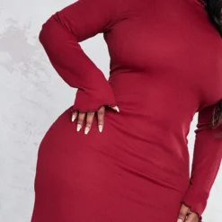 Plus Robe Mi-longue Prune Foncé à Manches Longues Et Ourlet Légèrement Volanté -Promos Jupe Éthérée Boutique a43b3bd38cbf6bf9f0612315582945ea4207518f cnc2221 4