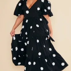 Plus Robe Longue Noire Imprimé Pois à Taille Nouée Et étages -Promos Jupe Éthérée Boutique a9162a338226b391d4519b2eae8633a520b99407 cnc9703 3