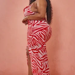 Plus Robe Mi-longue Froncée Dévorée Rose à Col Bénitier -Promos Jupe Éthérée Boutique a962a7bdfe104e37d31bcc9929927bf5aeabf71a cmy4215 4