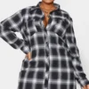 Plus Robe Chemise Oversize à Carreaux Noire