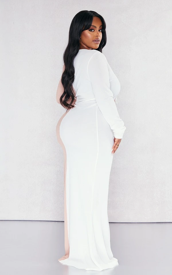 Plus Robe Longue Blanche à Deux Tons 2 Plus Robe Longue Blanche à Deux Tons – Image 2