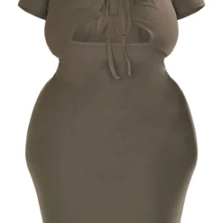 Plus Robe Mi-longue En Jersey Doux Kaki Découpée Sur Le Buste -Promos Jupe Éthérée Boutique b11a293092709f4f858d23bb180df06ddc3e3828 cnd4811 5