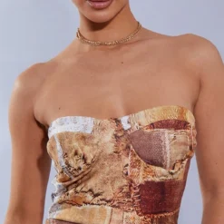 Petite Robe Moulante Marron Imprimé Grunge Style Patchwork Ajustée à Corset -Promos Jupe Éthérée Boutique b18c6544ce090176487006e9a4822faa52103f38 cnd2309 4